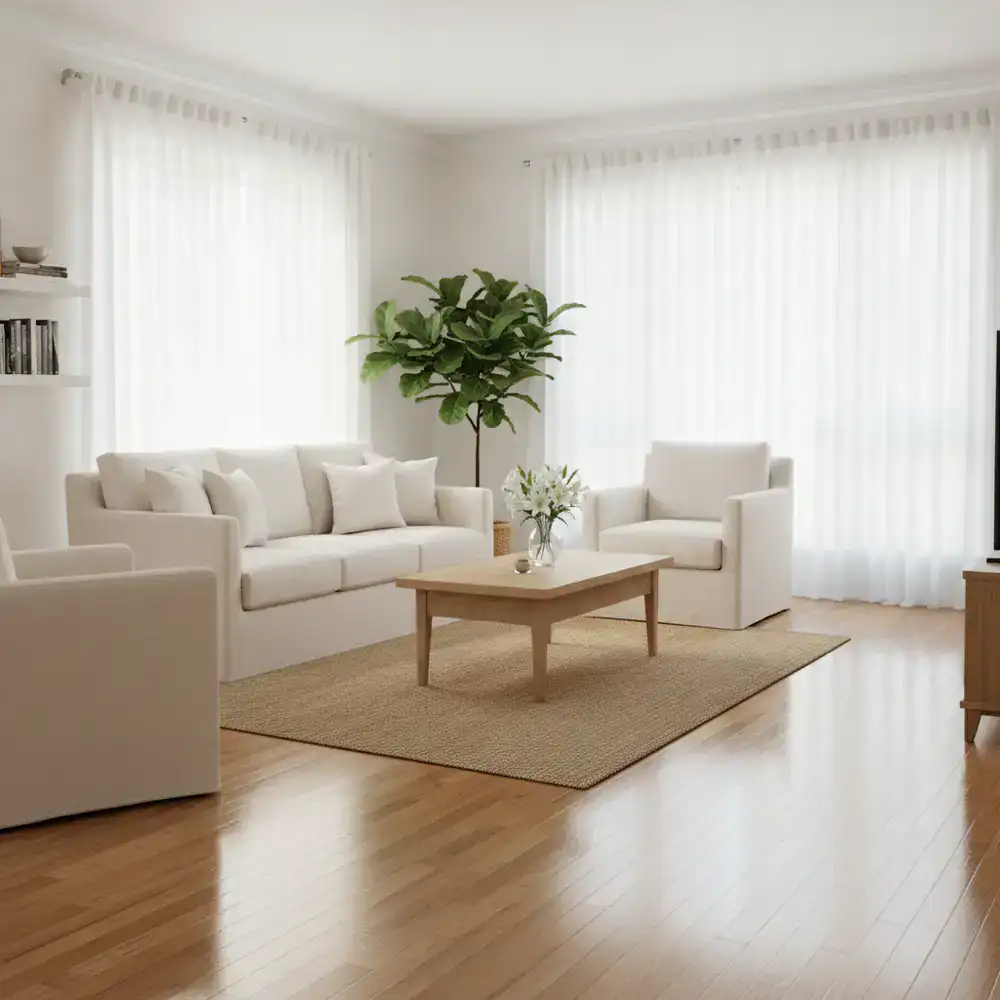 Clean, bright living space representing a finished cleaning job