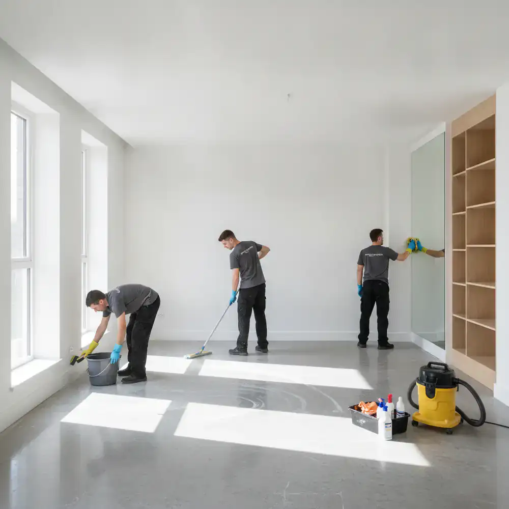 Empty room being meticulously cleaned for new tenants
